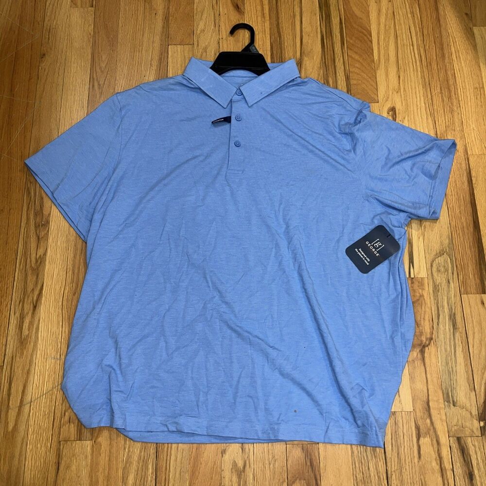 George Mens Polo Shirt Size 3XL 54-56 Blue Short Sleeve Cotton Blend  NWT